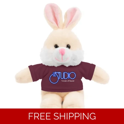 Custom Stuffed Animals with Tee Bunny Le Studio White & Blue Logo TOS